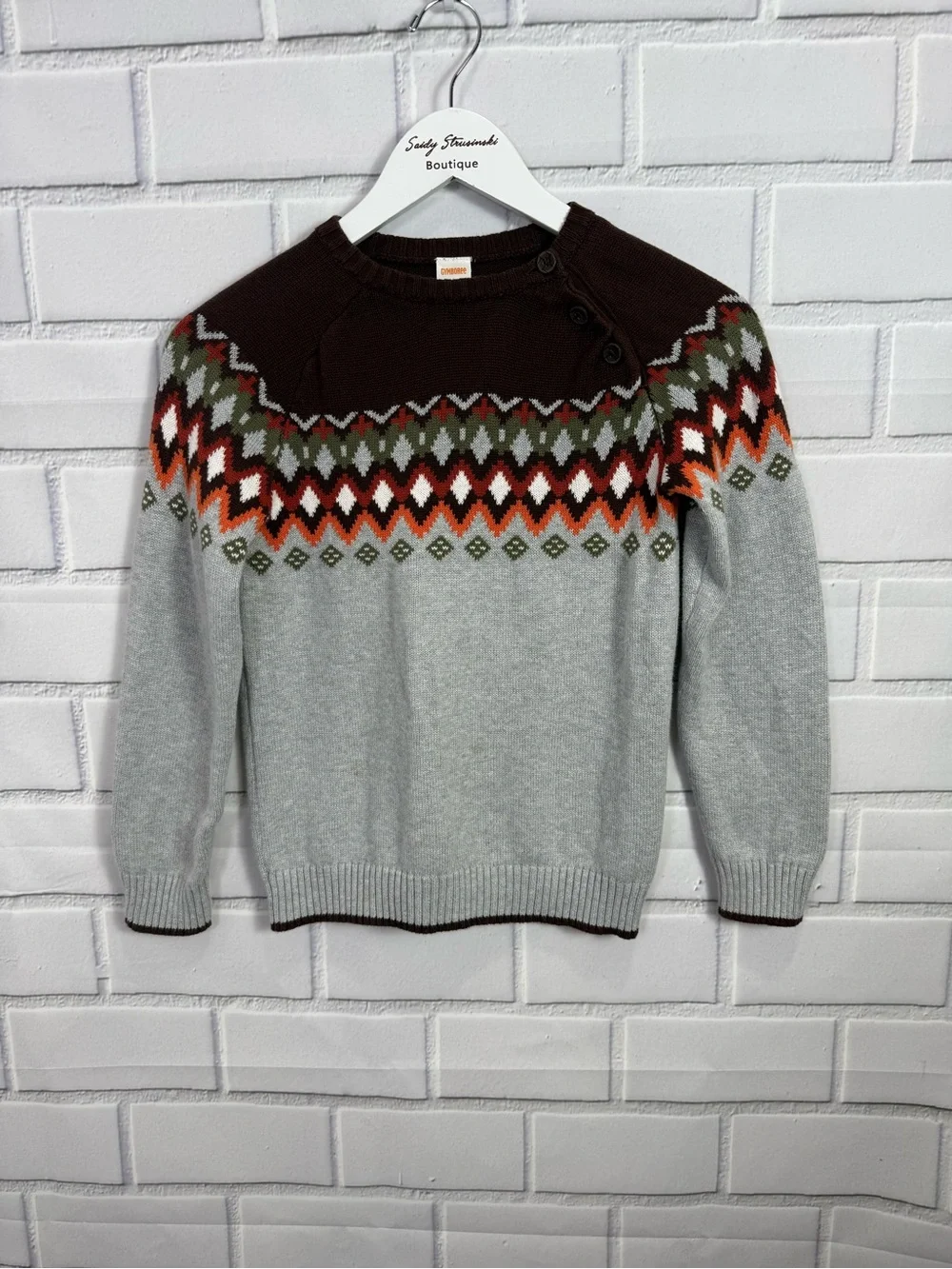 Gymboree Boys Fair Isle Sweater Size 8 Gray Brown Cotton Knit